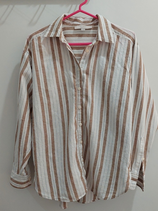 LOFT Tops - LOFT XS Brown & White Striped Oversized Button-Up Shirt